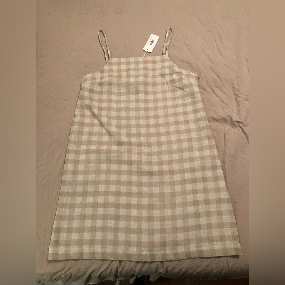 Neutral gingham print dress
